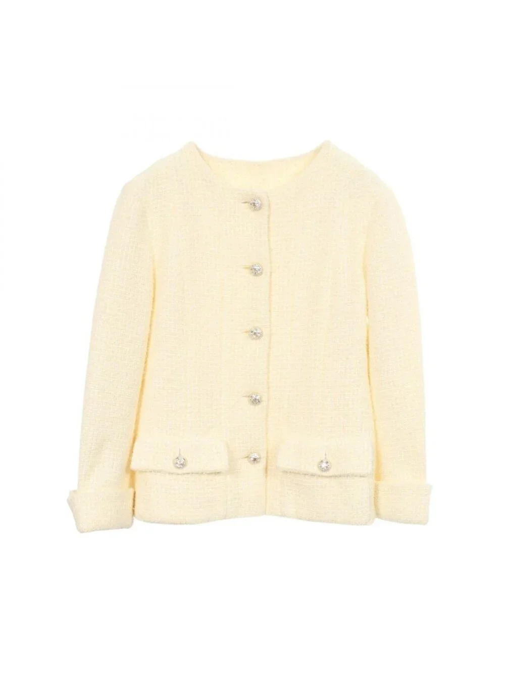 Chanel Collarless Jacket CC Logo Bijou Button Tweed